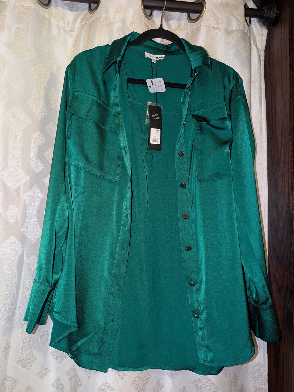 Two Piece Anthropologie Deep Green Satin Button-Down Shirt And Pants